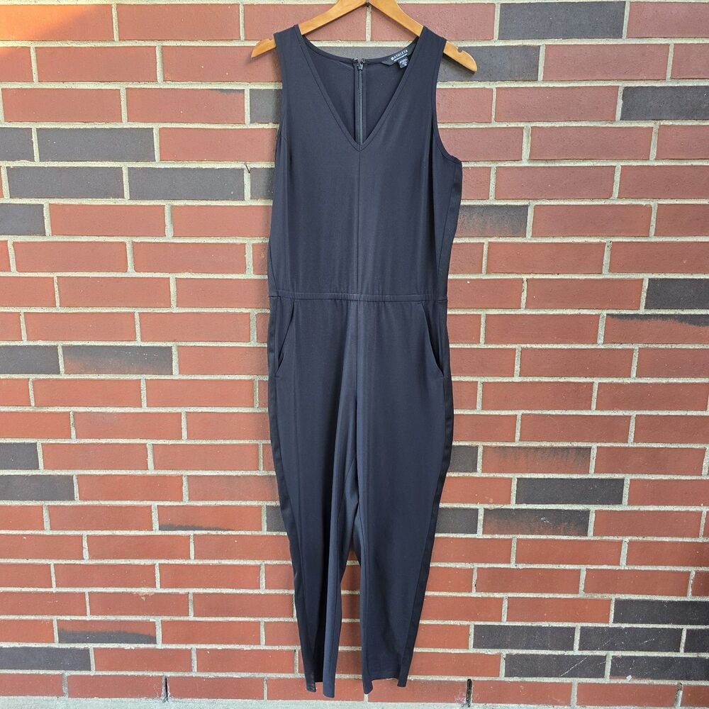 Athleta Brooklyn Textured Jumpsuit 12 Black Sleeveless Pockets